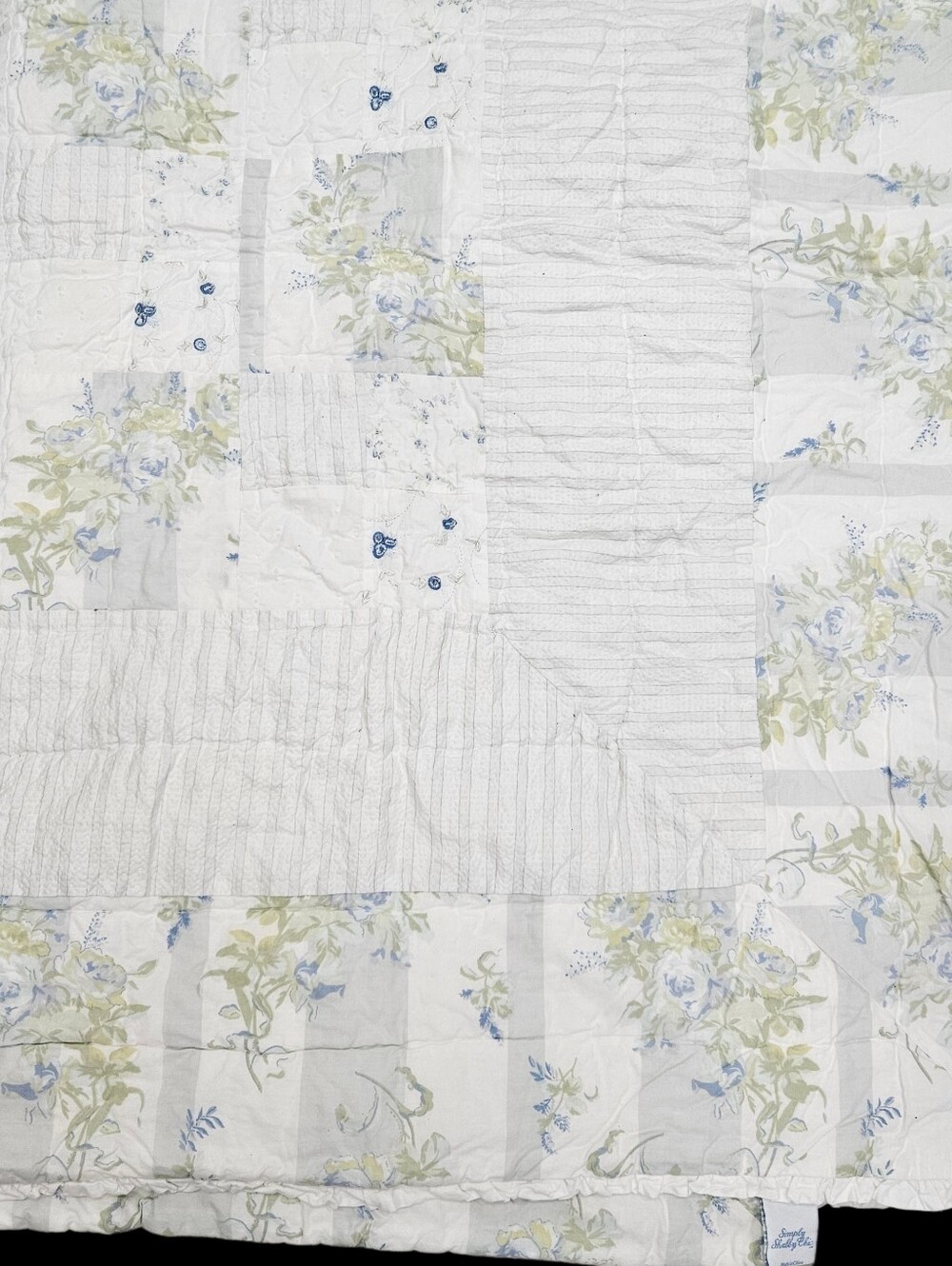 Simply Shabby Chic British Rose Rachel Ashwell KING Reversible Quilt Blue Floral